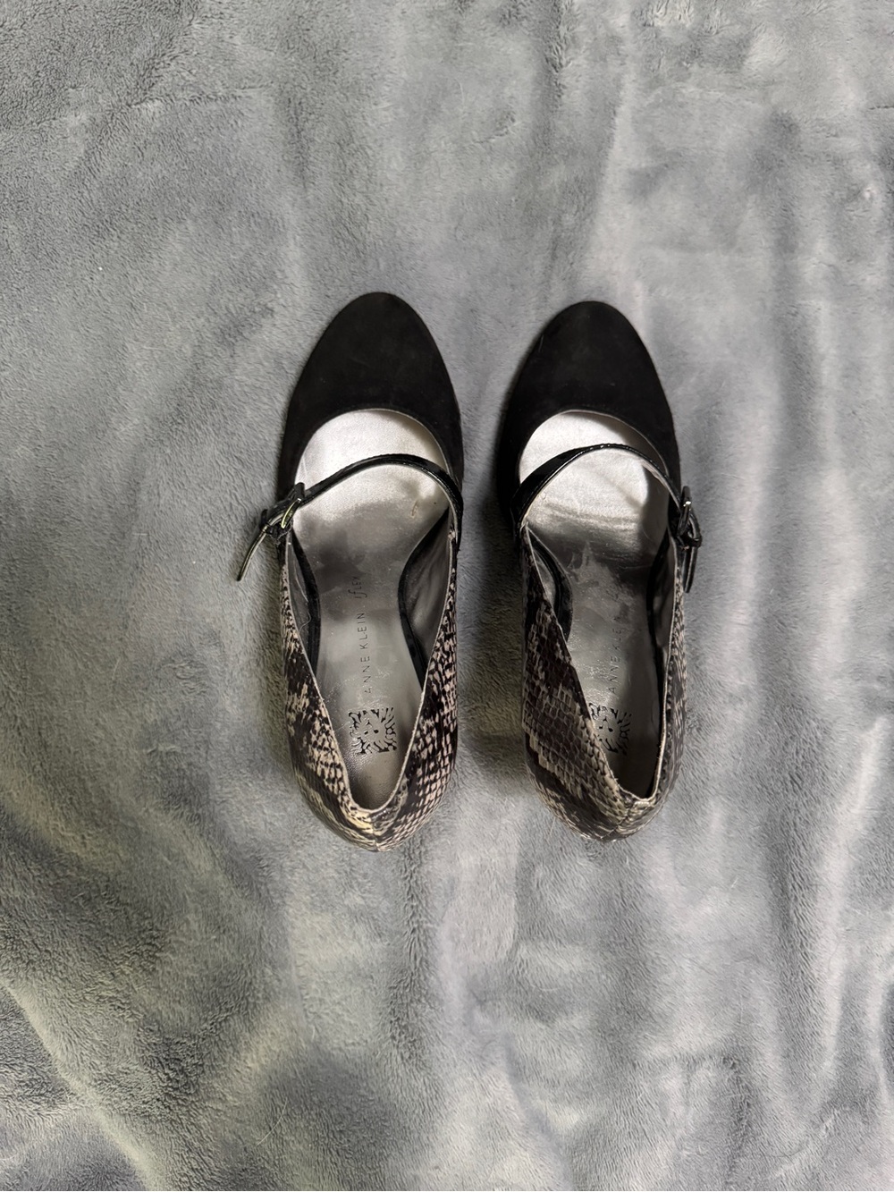Black Suede & Snakeskin Mary Jane Heels - Women